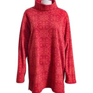 Lands End Women's 1X (16-18) Pullover Mock Neck Red Snowflake‎ Patterned